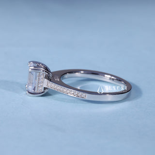 1.0CT Emerald Cut Moissanite Diamond Hidden Halo Pave Engagement Ring