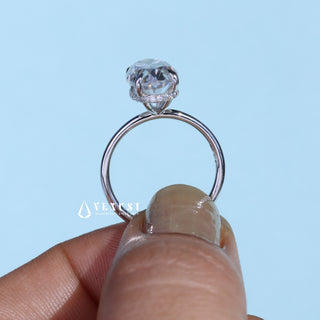 2.0CT Elongated Oval Cut Moissanite Diamond Hidden Halo Solitaire Engagement Ring