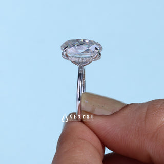 2.0CT Elongated Oval Cut Moissanite Diamond Hidden Halo Solitaire Engagement Ring