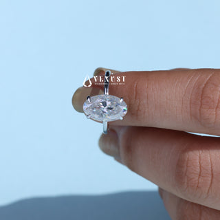2.0CT Elongated Oval Cut Moissanite Diamond Hidden Halo Solitaire Engagement Ring