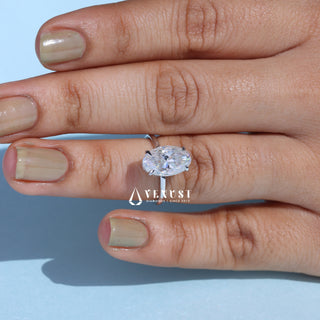 2.0CT Elongated Oval Cut Moissanite Diamond Hidden Halo Solitaire Engagement Ring