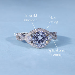 1.50CT Round Cut Moissanite Diamond Halo Split Shank Engagement Ring