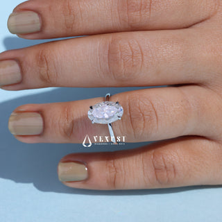 2.0CT Elongated Oval Cut Moissanite Diamond Hidden Halo Solitaire Engagement Ring