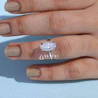 2.0CT Elongated Oval Cut Moissanite Diamond Hidden Halo Solitaire Engagement Ring