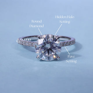 1.50CT Round Cut Moissanite Diamond Hidden Halo Pave Engagement Ring