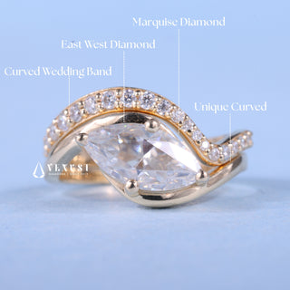 1.0CT-2.0CT Marquise Moissanite Diamond By Pass Engagement Ring With Wedding Band