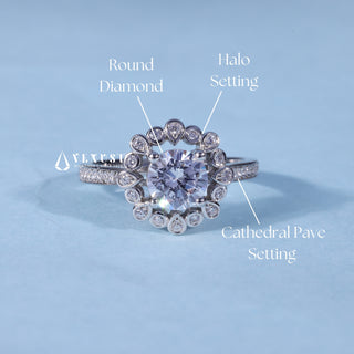 1.0CT Round Moissanite Diamond Halo Channel Pave Engagement Ring