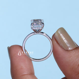 2.0CT Emerald Cut Moissanite Diamond Hidden Halo Solitaire Timeless Engagement Rings
