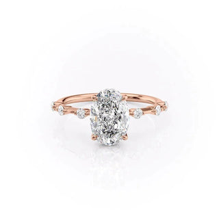 2.10 CT Oval Cut Solitaire Dainty Pave Moissanite Engagement Ring