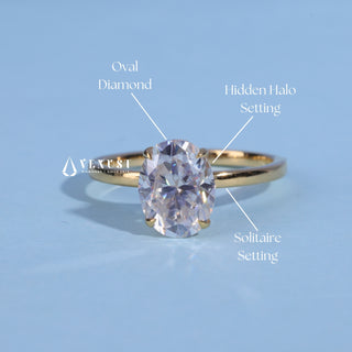 1.0CT Oval Cut Moissanite Diamond Hidden Halo Solitaire Engagement Ring