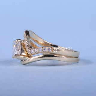 1.0CT-2.0CT Marquise Moissanite Diamond By Pass Engagement Ring With Wedding Band