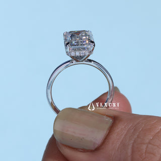 2.0CT Emerald Cut Moissanite Diamond Hidden Halo Solitaire Timeless Engagement Rings