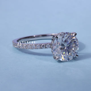 1.50CT Round Cut Moissanite Diamond Hidden Halo Pave Engagement Ring