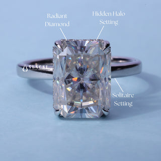 3.0CT Radiant Moissanite Diamond Hidden Halo Cathedral Engagement Ring
