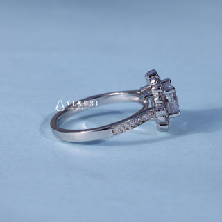 1.0CT Round Moissanite Diamond Halo Channel Pave Engagement Ring