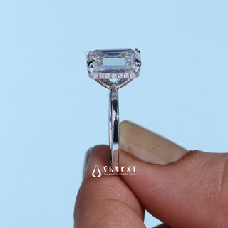 2.0CT Emerald Cut Moissanite Diamond Hidden Halo Solitaire Timeless Engagement Rings