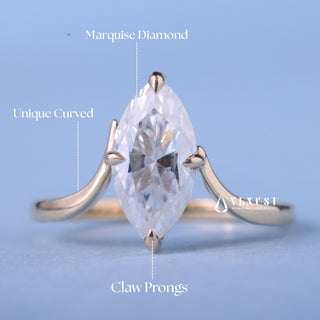 1.50CT Marquise Moissanite Diamond Curved Unique Engagement Rings
