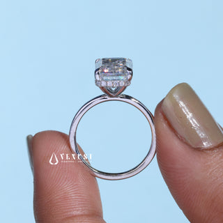 2.0CT Emerald Cut Moissanite Diamond Hidden Halo Solitaire Timeless Engagement Rings