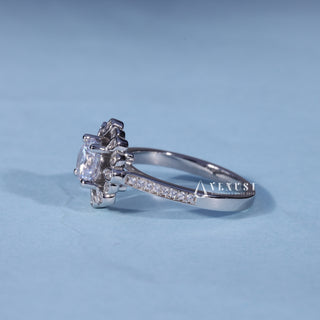 1.0CT Round Moissanite Diamond Halo Channel Pave Engagement Ring