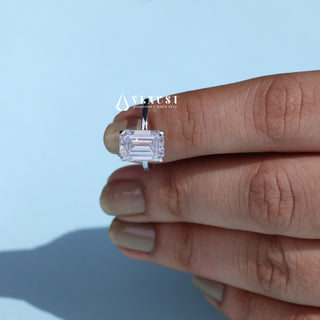 2.0CT Emerald Cut Moissanite Diamond Hidden Halo Solitaire Timeless Engagement Rings