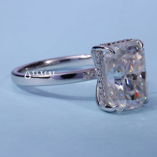 3.0CT Radiant Moissanite Diamond Hidden Halo Cathedral Engagement Ring