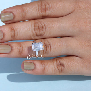 2.0CT Emerald Cut Moissanite Diamond Hidden Halo Solitaire Timeless Engagement Rings