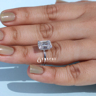 2.0CT Emerald Cut Moissanite Diamond Hidden Halo Solitaire Timeless Engagement Rings