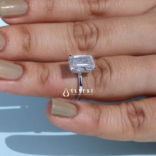 2.0CT Emerald Cut Moissanite Diamond Hidden Halo Solitaire Timeless Engagement Rings