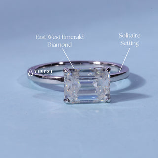 1.50CT East West Emerald Moissanite Diamond Solitaire Engagement Ring