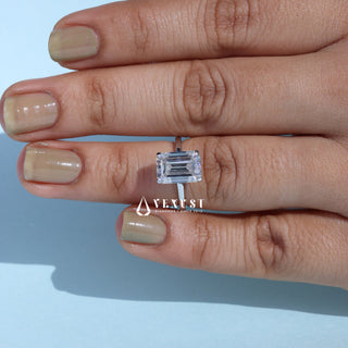 2.0CT Emerald Cut Moissanite Diamond Hidden Halo Solitaire Timeless Engagement Rings