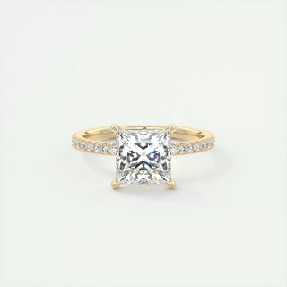 2.08 CT Princess Solitaire Pave Moissanite Engagement Ring
