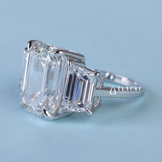3.0CT Emerald Cut Moissanite Diamond Three Stone Engagement Rings