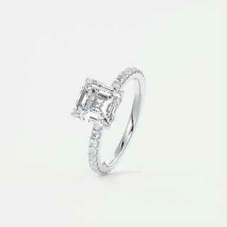 2.03CT Asscher Cut Solitaire Pave Moissanite Engagement Ring