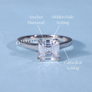 1.0CT Emerald Cut Moissanite Diamond Hidden Halo Cathedral Engagement Ring