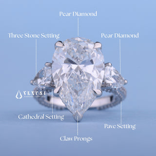 2.50CT Pear Moissanite Diamond Hidden Halo Pave Three Stone Engagement Ring