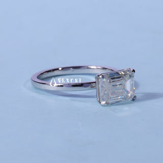 1.50CT East West Emerald Moissanite Diamond Solitaire Engagement Ring