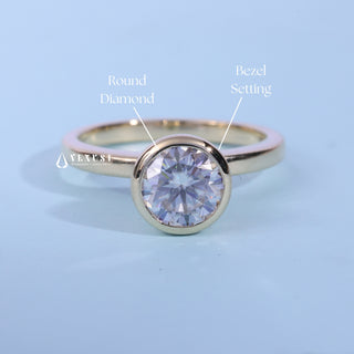 1.0CT Bezel Round Cut Moissanite Diamond Halo Solitaire Engagement Ring