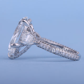 2.50CT Pear Moissanite Diamond Hidden Halo Pave Three Stone Engagement Ring