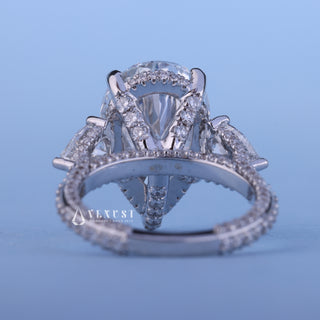 2.50CT Pear Moissanite Diamond Hidden Halo Pave Three Stone Engagement Ring