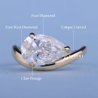 2.50CT Pear Moissanite Diamond Unique Curved East West Engagement Rings