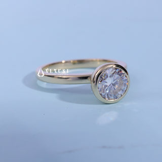 1.0CT Bezel Round Cut Moissanite Diamond Halo Solitaire Engagement Ring