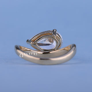 2.50CT Pear Moissanite Diamond Unique Curved East West Engagement Rings