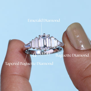 1.0CT Emerald Cut Moissanite Diamond Seven Stone Engagement Ring