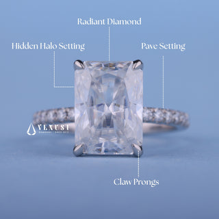 2.0CT Radiant Moissanite Diamond Hidden Halo Pave Engagement Ring