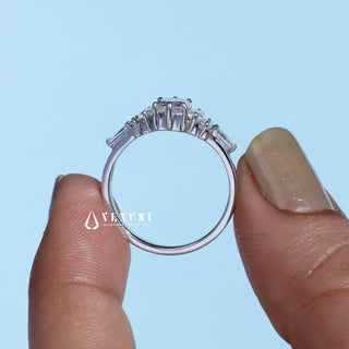 1.0CT Emerald Cut Moissanite Diamond Seven Stone Engagement Ring