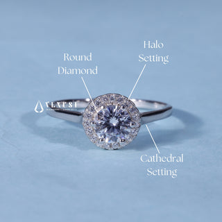 1.0CT Round Cut Moissanite Diamond Halo Solitaire Engagement Ring