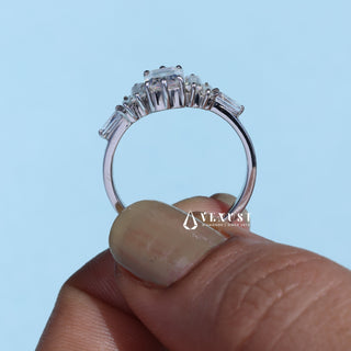 1.0CT Emerald Cut Moissanite Diamond Seven Stone Engagement Ring