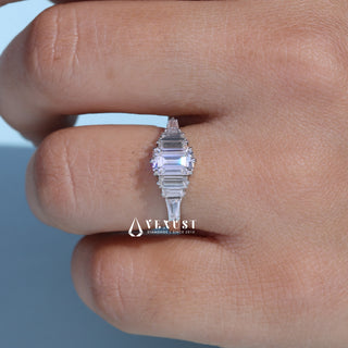 1.0CT Emerald Cut Moissanite Diamond Seven Stone Engagement Ring