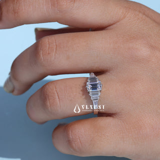1.0CT Emerald Cut Moissanite Diamond Seven Stone Engagement Ring