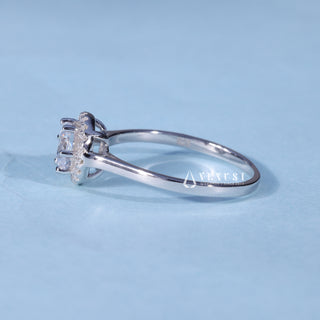 1.0CT Round Cut Moissanite Diamond Halo Solitaire Engagement Ring